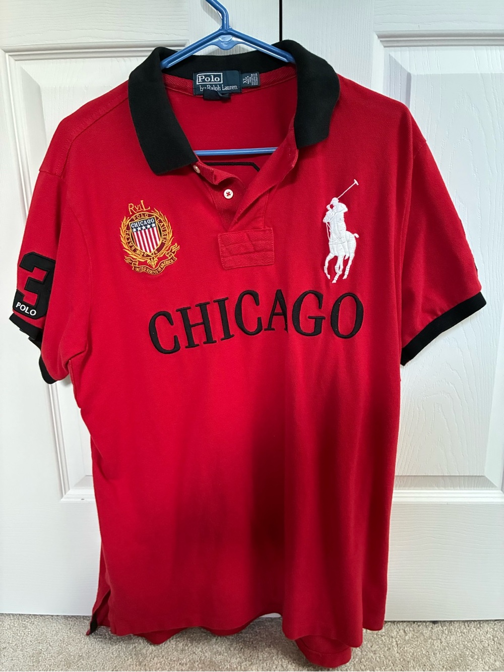 Polo by Ralph Lauren Red Polo with Black Collar & Chicago Crest XL